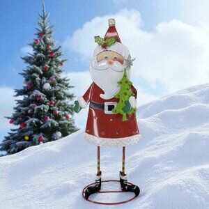 LIGHTED SANTA DECORATION -- Flashing LED Santa, Lightweight Metal, Christmas